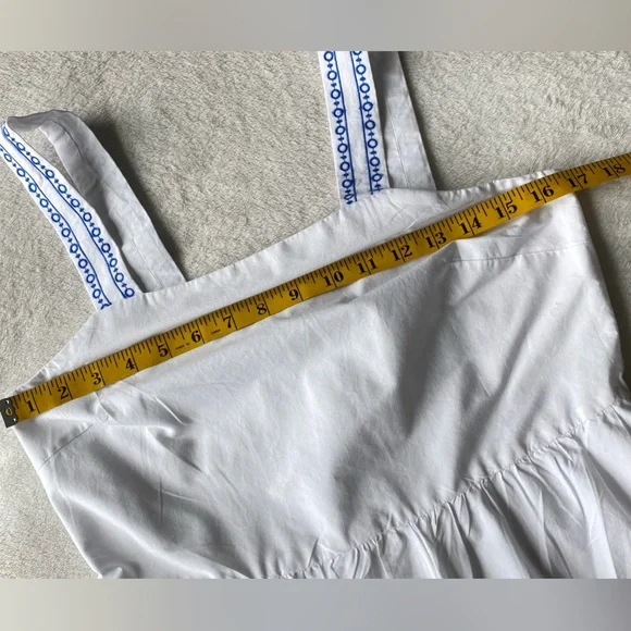 J. Crew Embroidered Saffron scalloped tiered white blue trim dress $128 - Picture 14 of 15